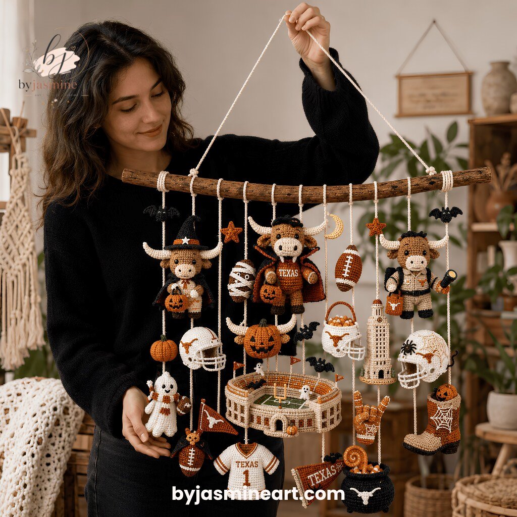 Texas Longhorns Halloween Mobile Handmade Crocheted Ornament Hanging Decoration