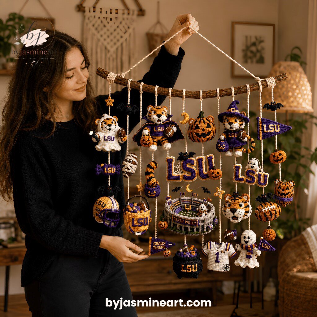 LSU Tigers Halloween Mobile Handmade Crocheted Ornament Hanging Decoration