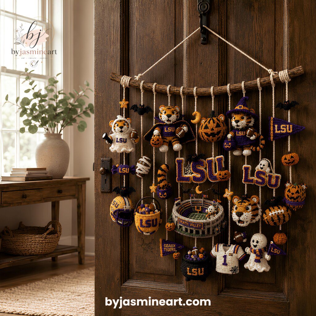 LSU Tigers Halloween Mobile Handmade Crocheted Ornament Hanging Decoration