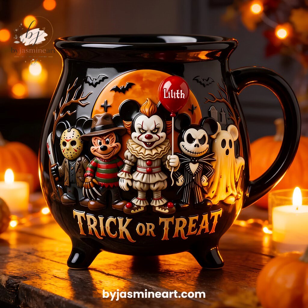 By Jasmine Art Lilith Trick or Treat Ceramic Cauldron Mug