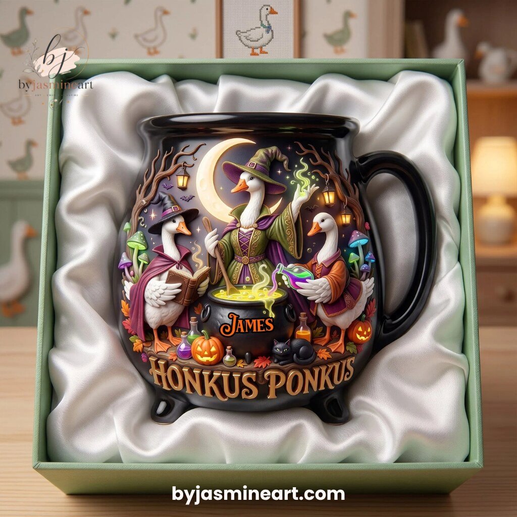 By Jasmine Art Honkus Ponkus Wizard Goose Ceramic Cauldron Mug