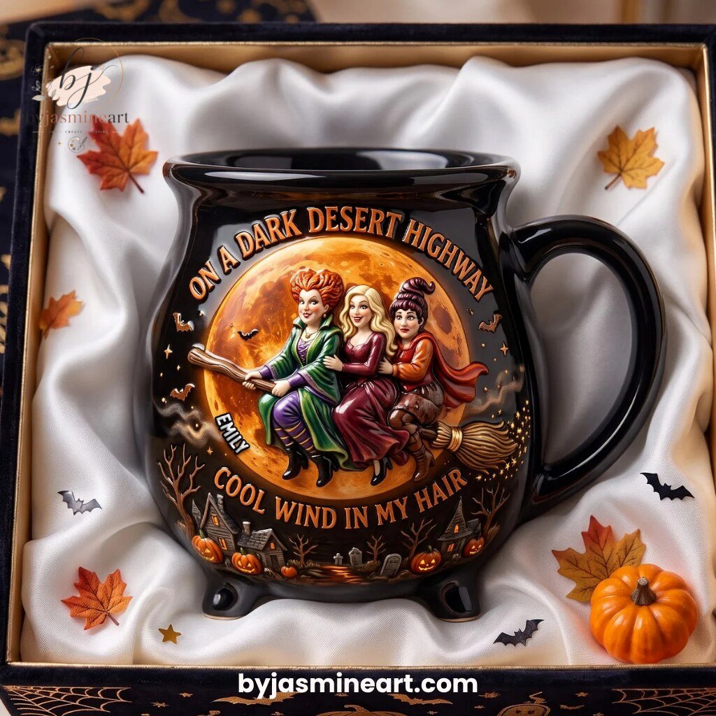 By Jasmine Art On A Dark Desert Highway Witches Ceramic Cauldron Mug