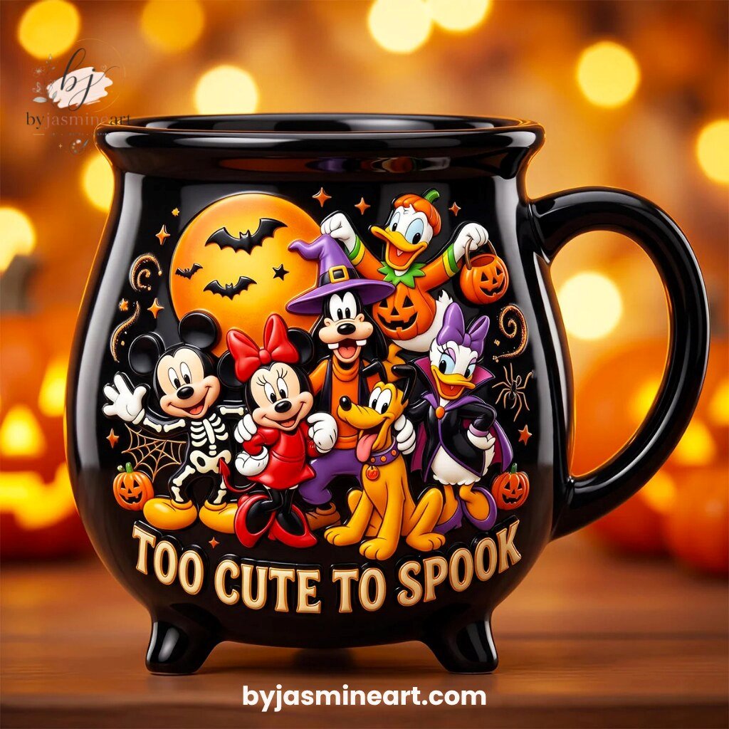 By Jasmine Art Too Cute To Spook Halloween Characters Ceramic Cauldron Mug