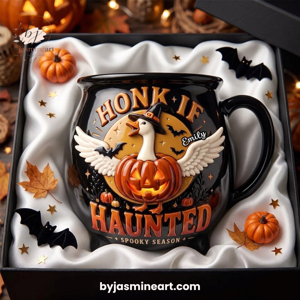 By Jasmine Art Honk If Haunted Spooky Season Ceramic Cauldron Mug