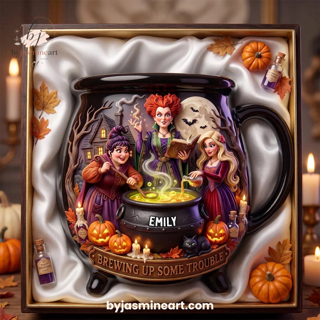 By Jasmine Art Emily Brewing Up Some Trouble Witches Ceramic Cauldron Mug