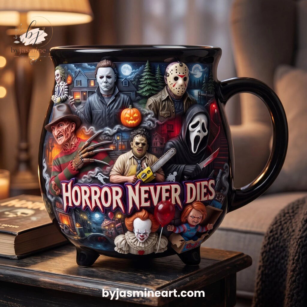 By Jasmine Art Horror Never Dies Ceramic Cauldron Mug