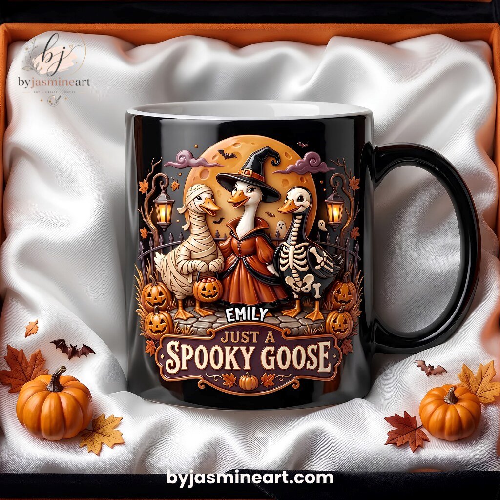 By Jasmine Art Emily Just A Spooky Goose Ceramic Coffee Mug