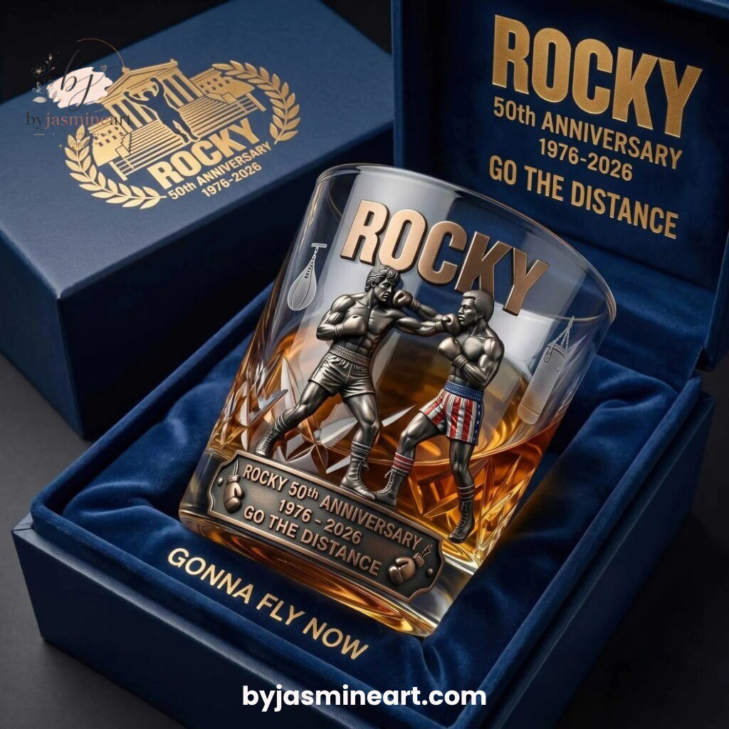 Rocky 50th Anniversary Collectible Whiskey Glass Boxing Ring Edition