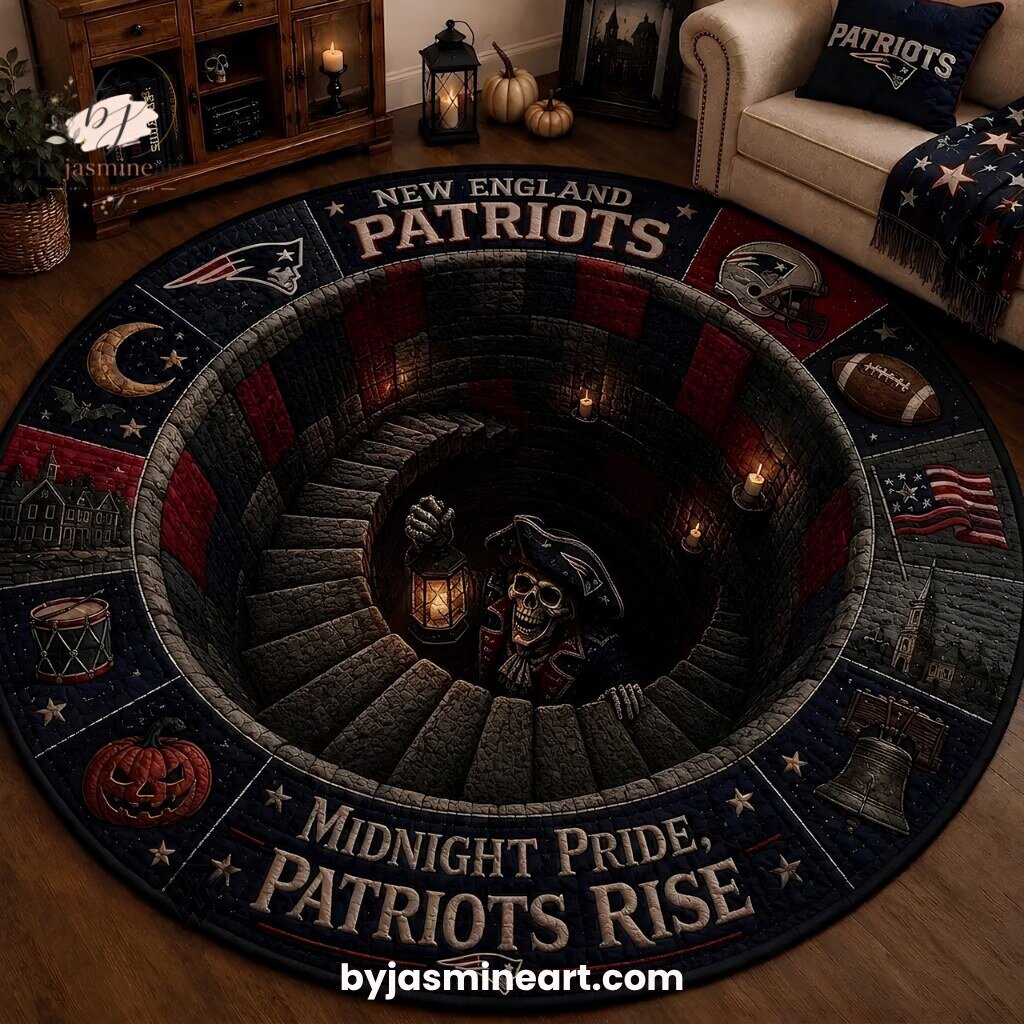 New England Patriots Halloween Floor Mat Midnight Pride Patriots Rise Skull Oval Rug