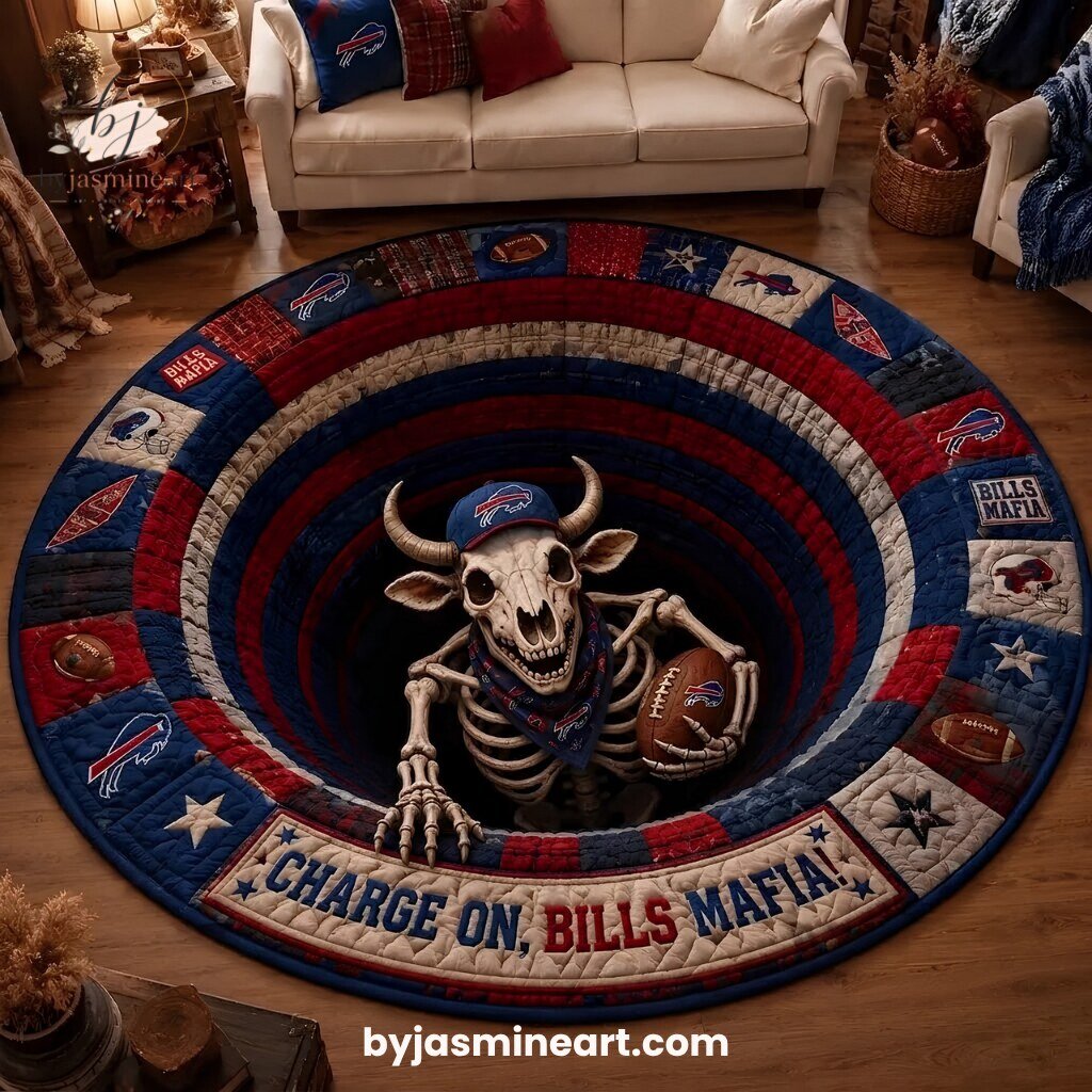 Buffalo Bills Mafia Skeleton Buffalo Round Rug