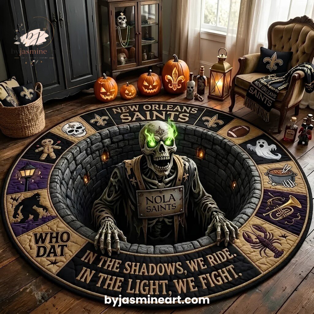 New Orleans Saints Halloween Skeleton Round Rug