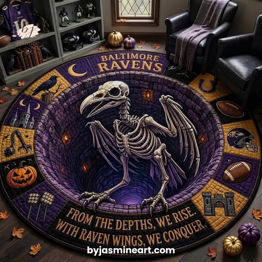Baltimore Ravens Skeleton Raven Round Rug