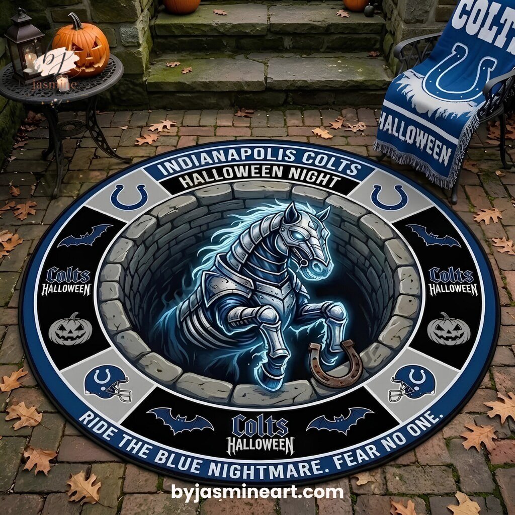 Indianapolis Colts Halloween Armored Horse Round Rug