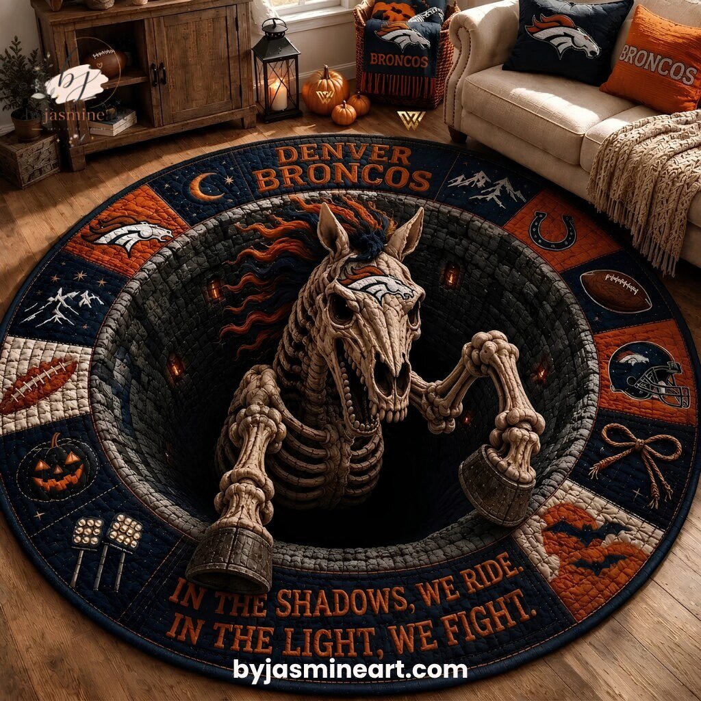 Denver Broncos Skeleton Horse Round Rug