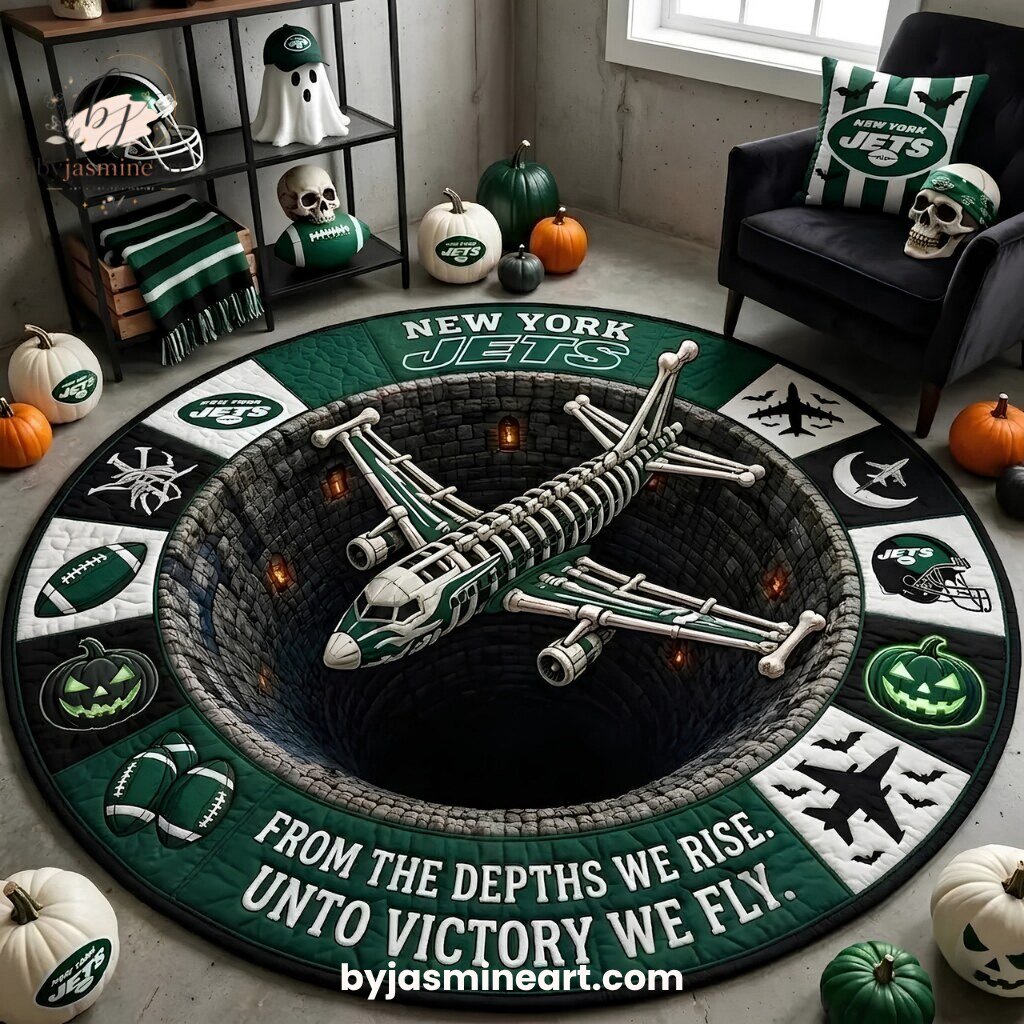 New York Jets Skeleton Airplane Round Rug