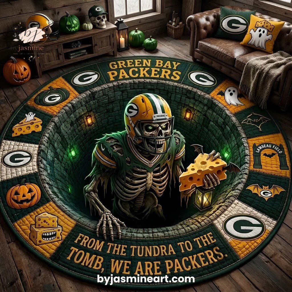 Green Bay Packers Halloween Zombie Player Round Rug