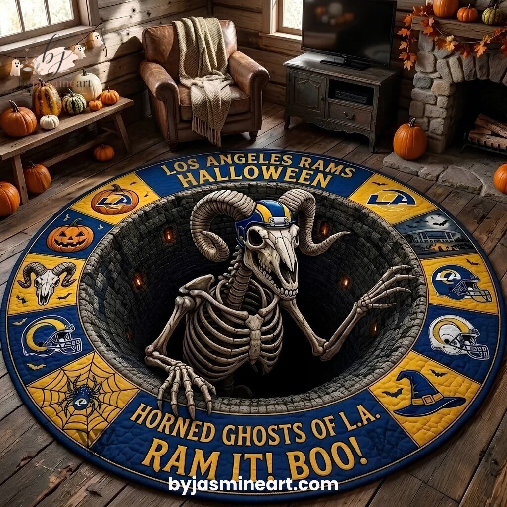 Los Angeles Rams Halloween Skeleton Ram Round Rug