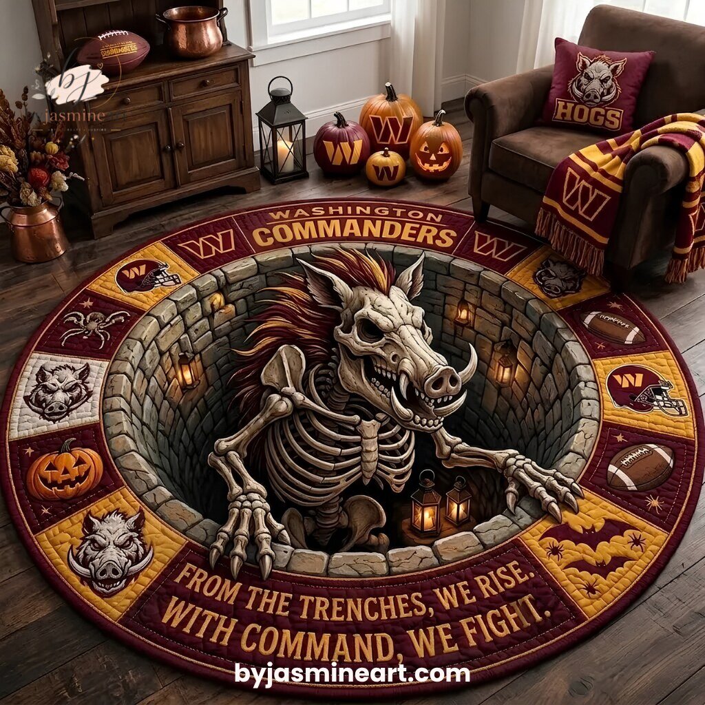 Washington Commanders Skeleton Hog Round Rug