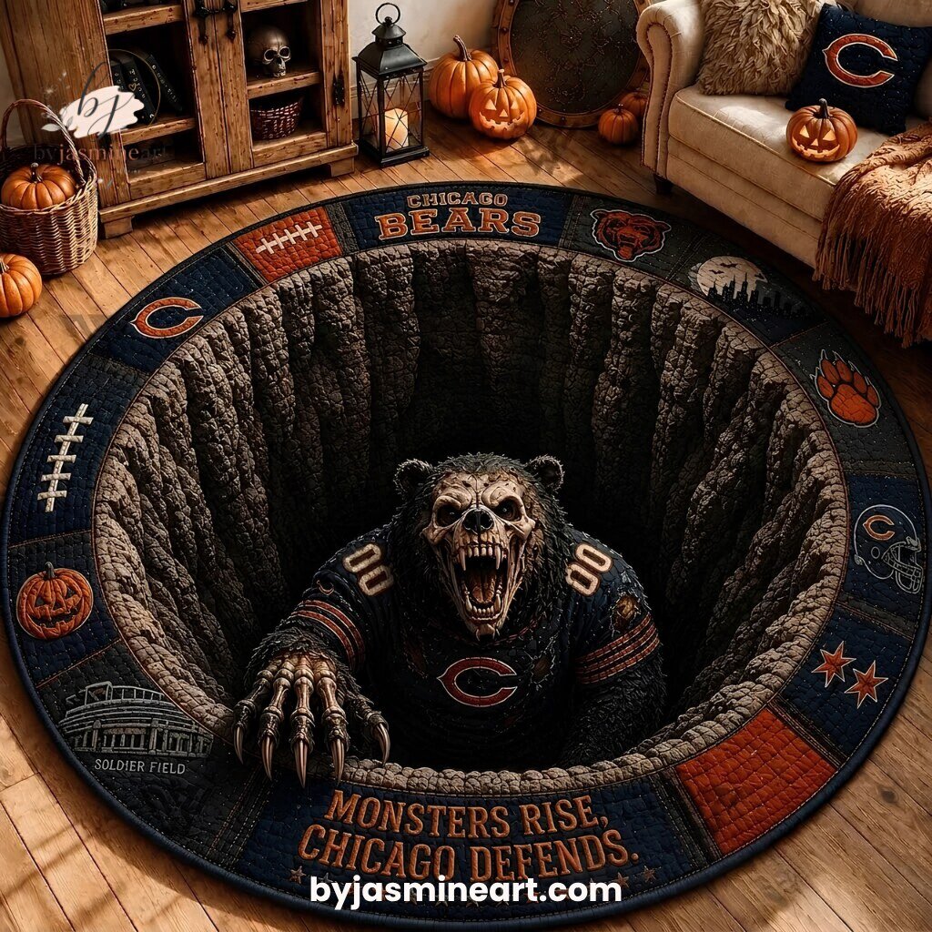 Chicago Bears Skeleton Monster Round Rug