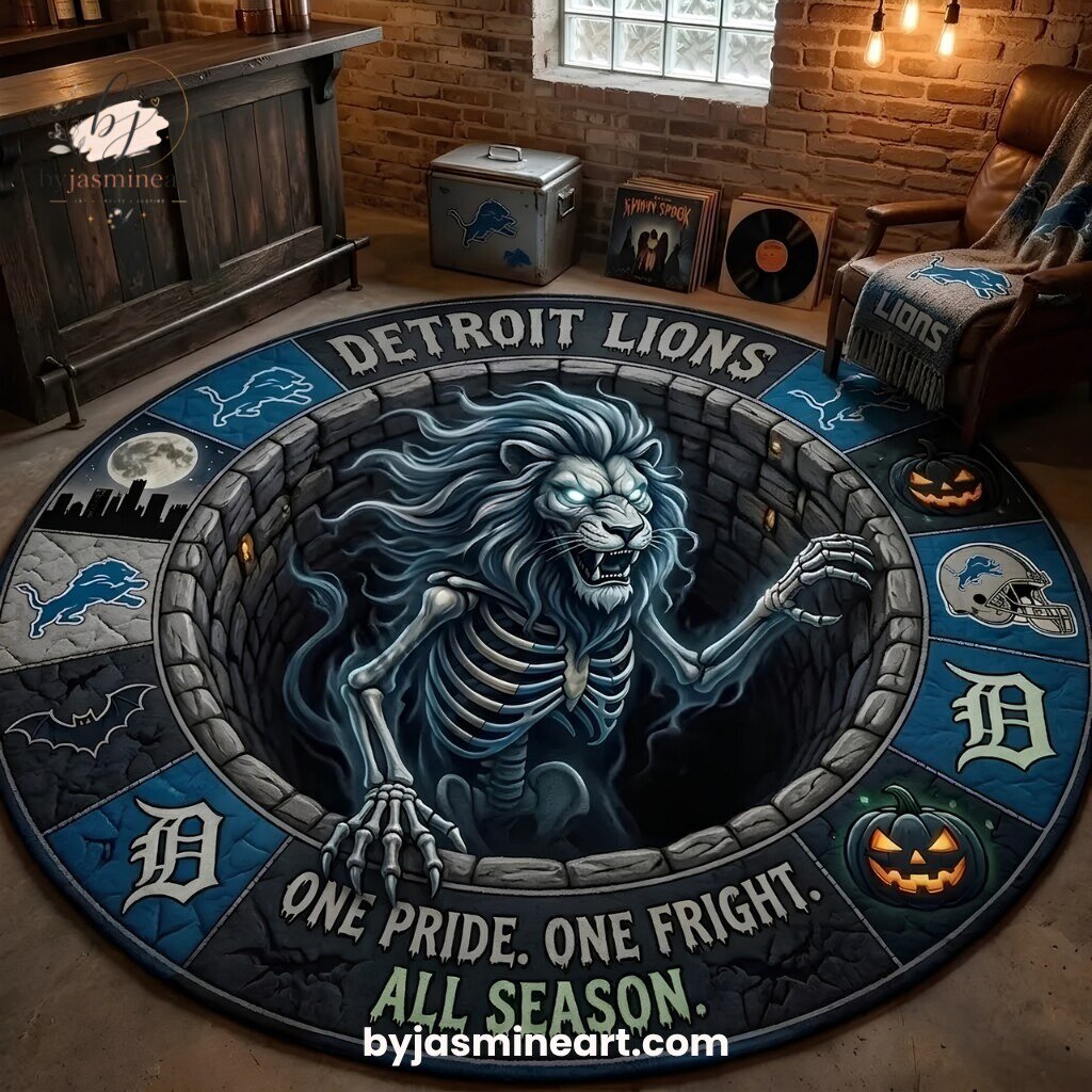 Detroit Lions Halloween Floor Rug One Pride One Fright All Season