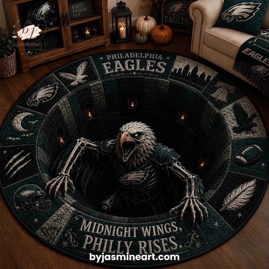 Philadelphia Eagles Halloween Floor Rug Midnight Wings Philly Rises