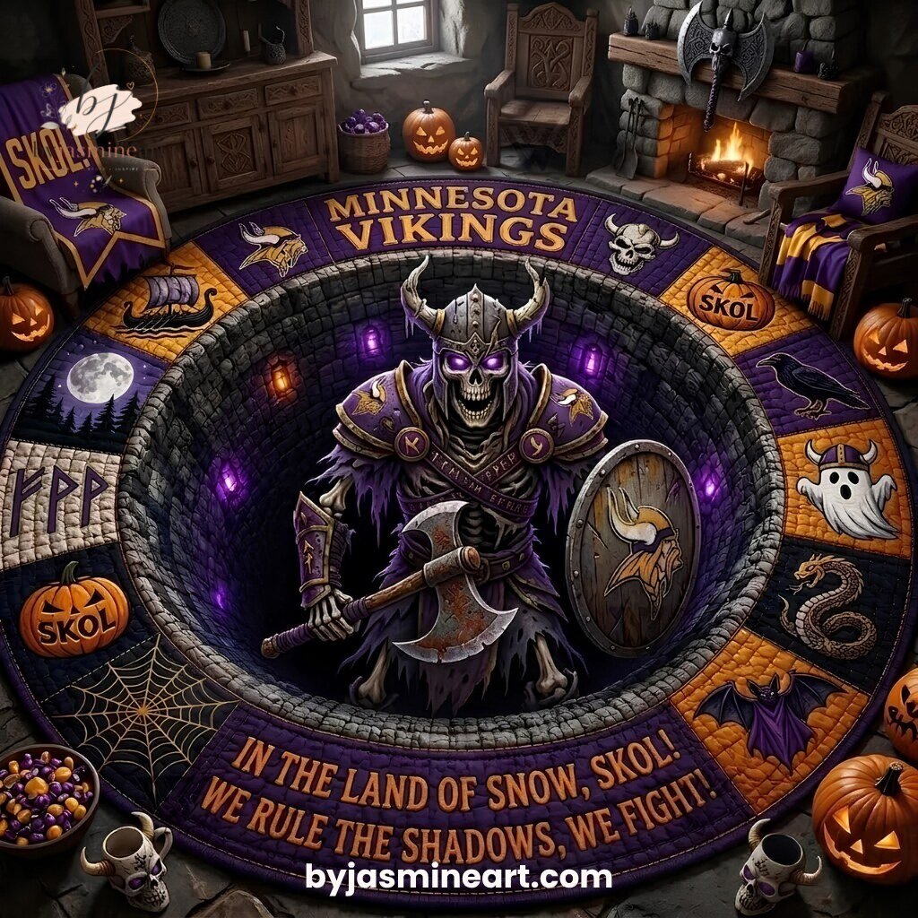 Minnesota Vikings Halloween Floor Rug In The Land Of Snow Skol We Rule The Shadows We Fight