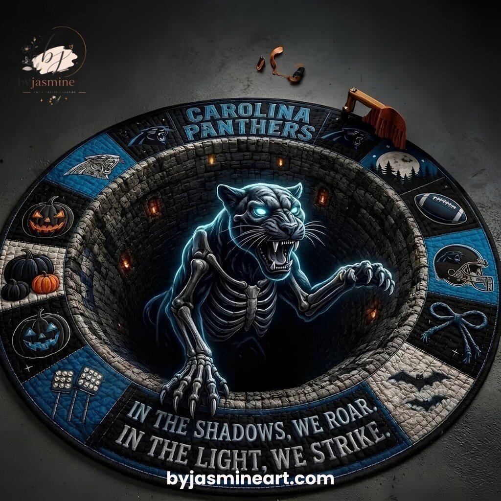 Carolina Panthers Halloween Floor Rug In The Shadows We Roar In The Light We Strike