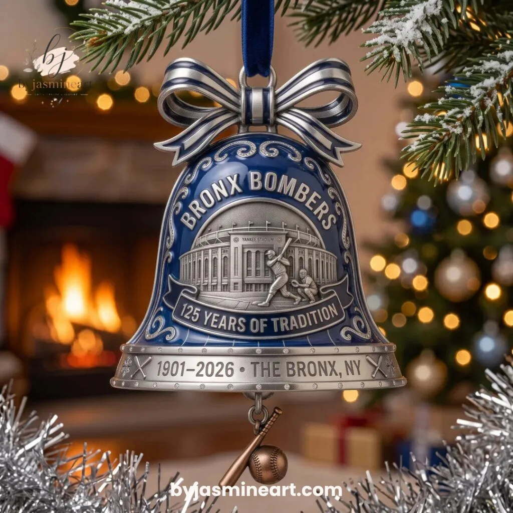 Bronx Bombers 125 Years Tradition Metal Bell Ornament Navy