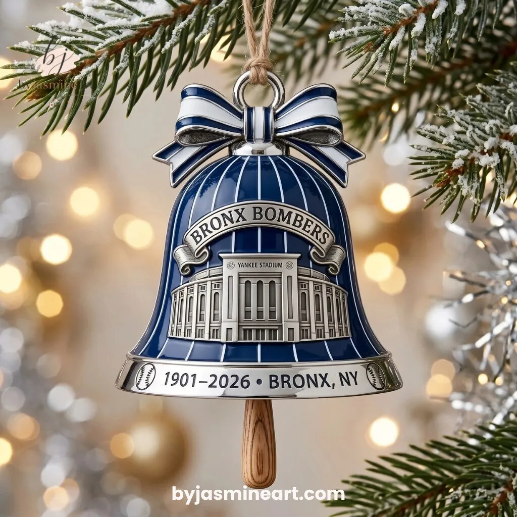 Bronx Bombers Yankee Stadium Bell Ornament Striped Navy