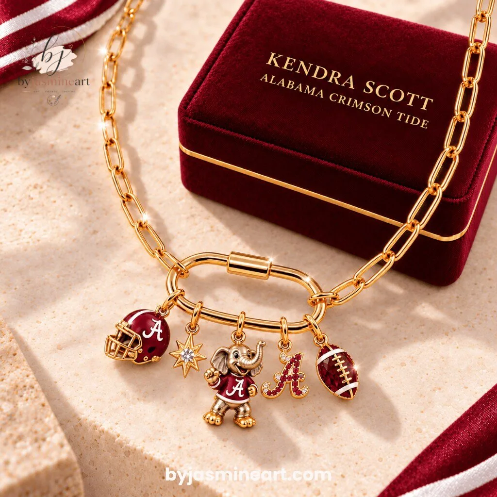 Kendra Scott Alabama Crimson Tide Charm Bracelet Gold Red