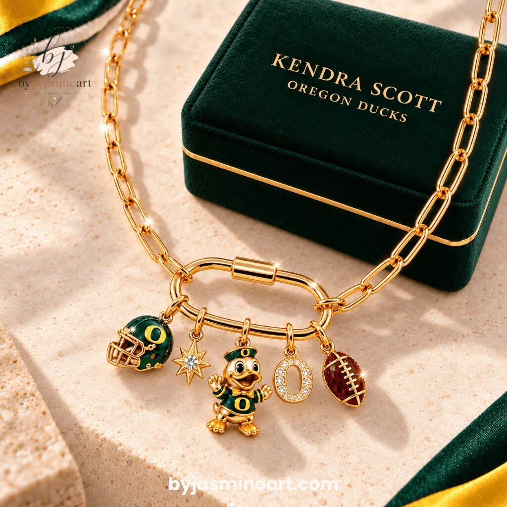 Kendra Scott Oregon Ducks Charm Necklace Gold Green