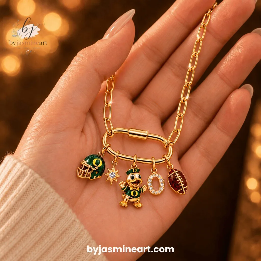 Kendra Scott Oregon Ducks Charm Necklace Gold Green
