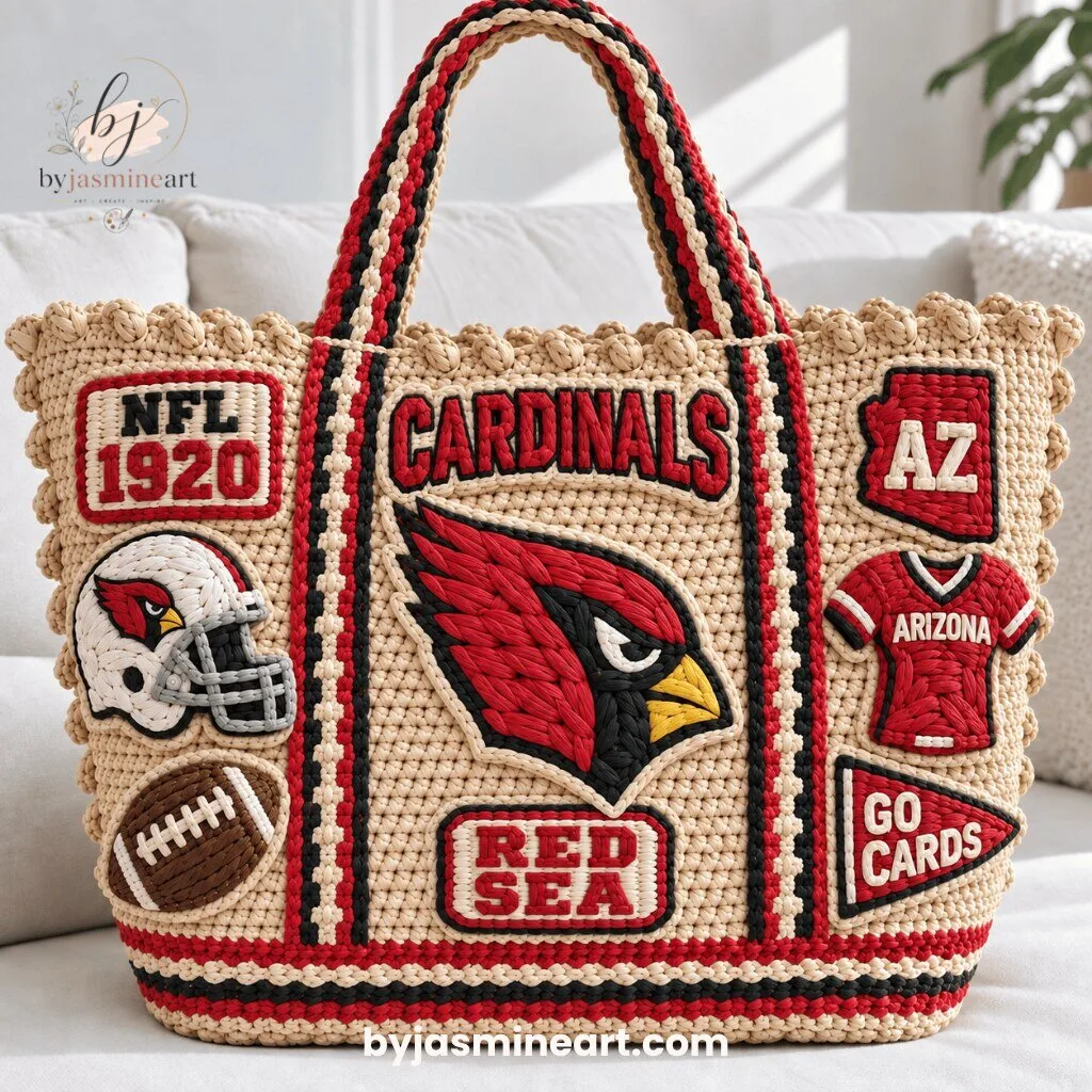 Arizona Cardinals NFL Beaded Tote Bag with Embroidered Patches