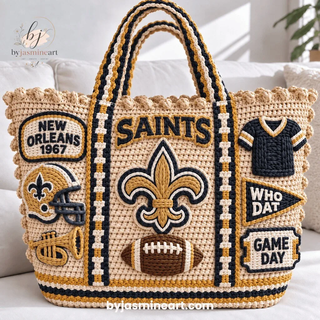 New Orleans Saints NFL Beaded Tote Bag with Embroidered Patches