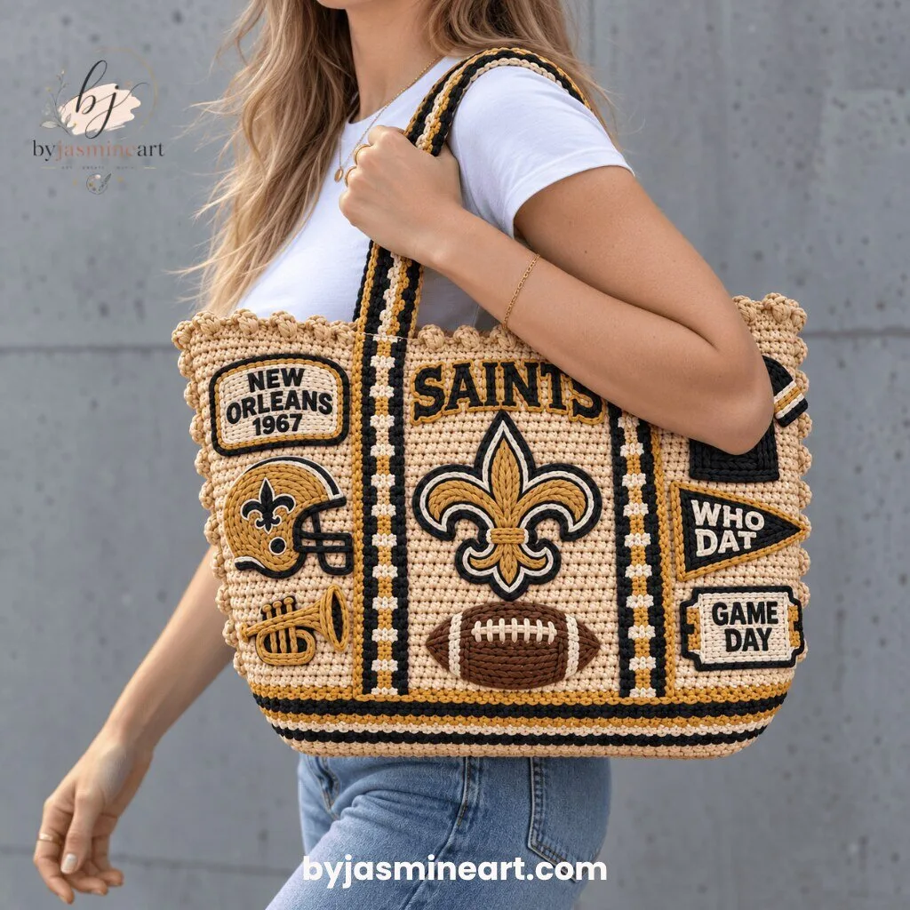 New Orleans Saints NFL Beaded Tote Bag with Embroidered Patches