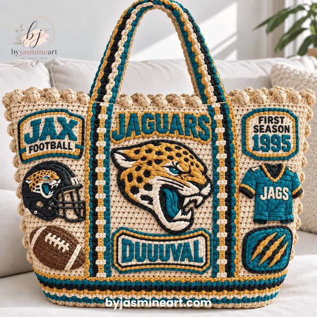 Jacksonville Jaguars NFL Beaded Tote Bag with Embroidered Patches