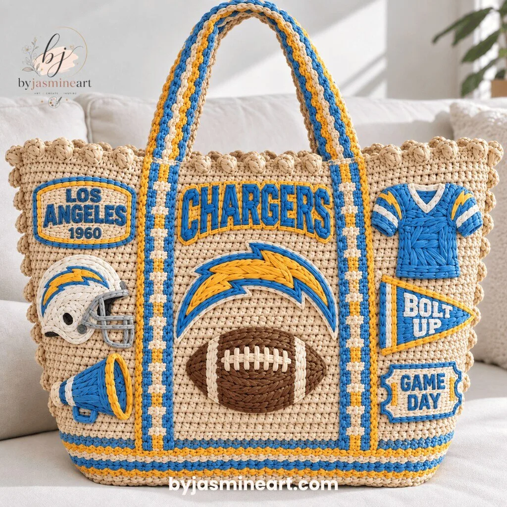 Los Angeles Chargers NFL Beaded Tote Bag with Embroidered Patches