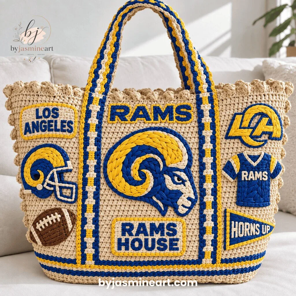 Los Angeles Rams NFL Beaded Tote Bag with Embroidered Patches
