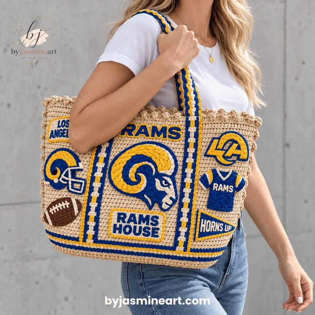Los Angeles Rams NFL Beaded Tote Bag with Embroidered Patches
