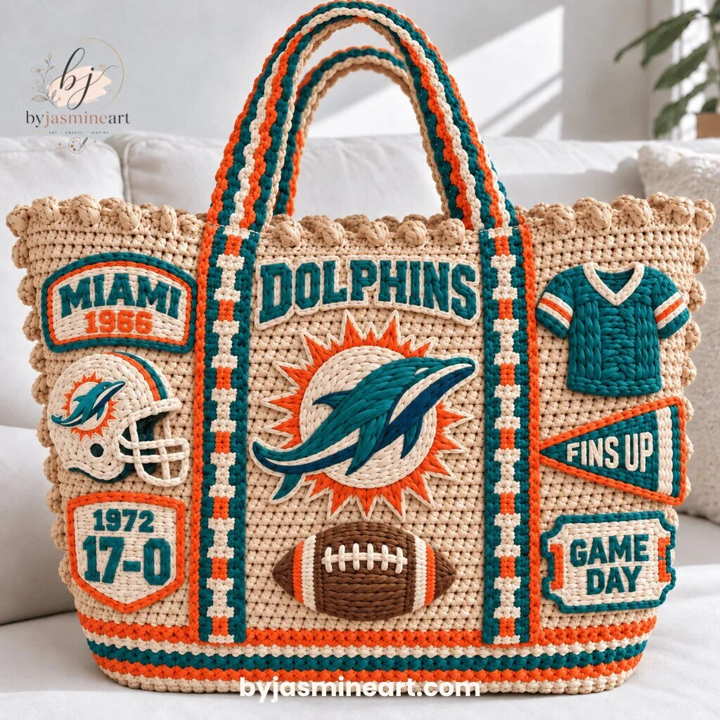 Miami Dolphins NFL Beaded Tote Bag with Embroidered Patches