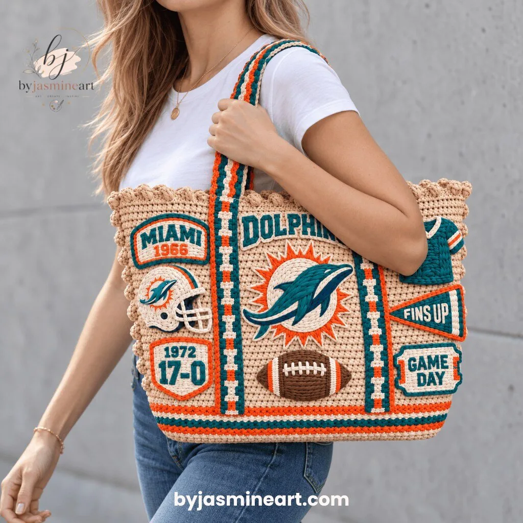Miami Dolphins NFL Beaded Tote Bag with Embroidered Patches