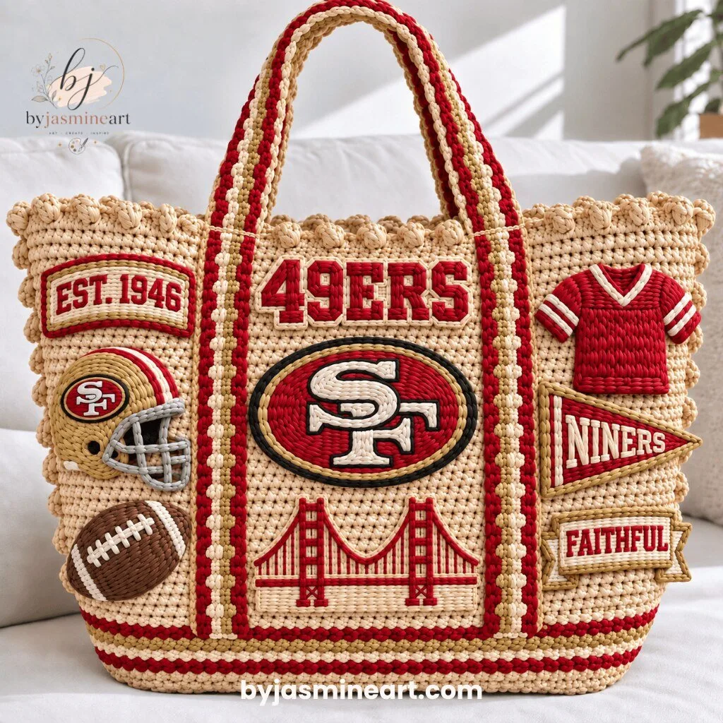 San Francisco 49ers NFL Beaded Tote Bag with Embroidered Patches