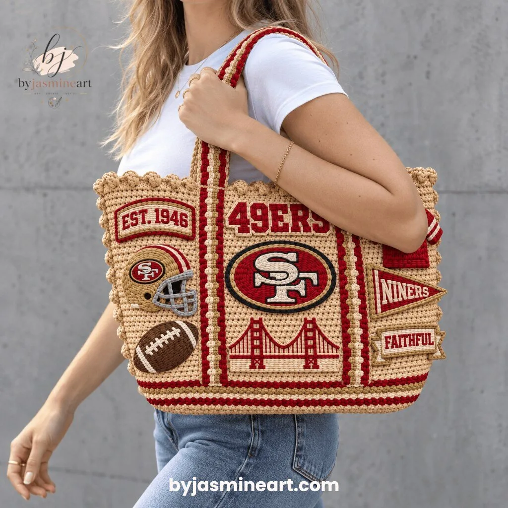 San Francisco 49ers NFL Beaded Tote Bag with Embroidered Patches