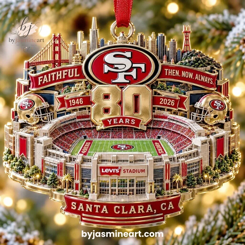 San Francisco 49ers 80 Years Anniversary Ornament 1946-2026 Golden Gate Edition
