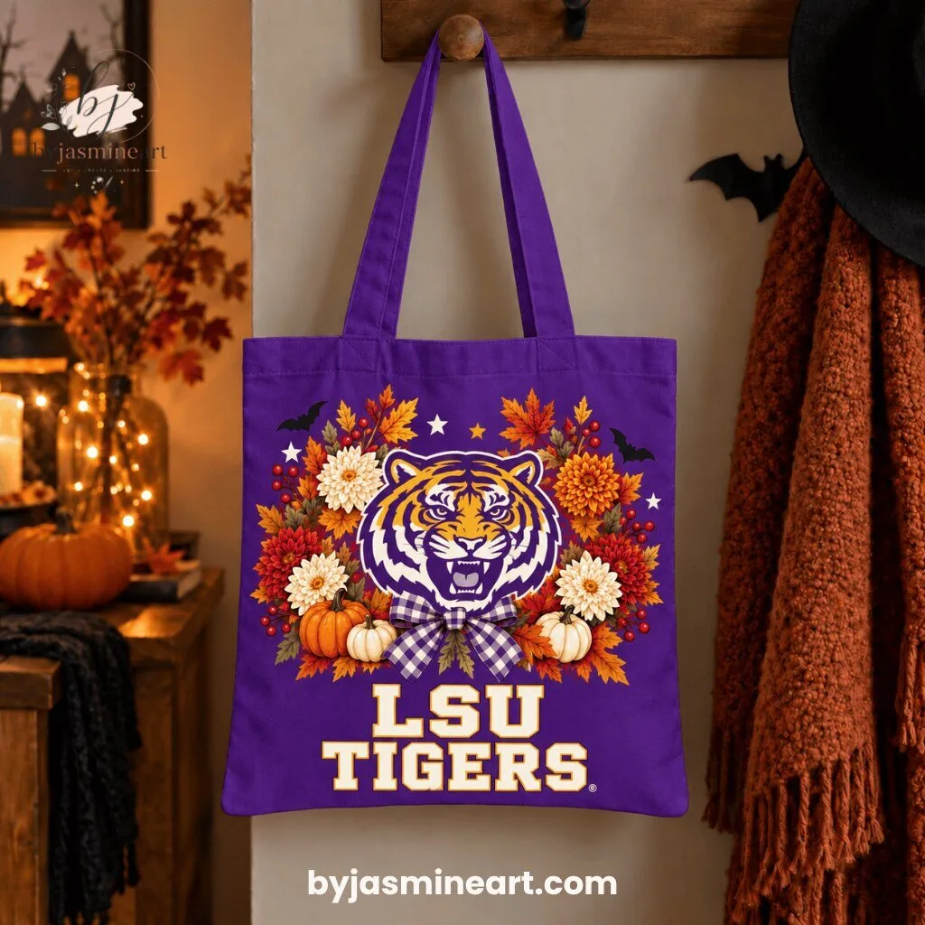 LSU Tigers Autumn Floral Canvas Tote Bag