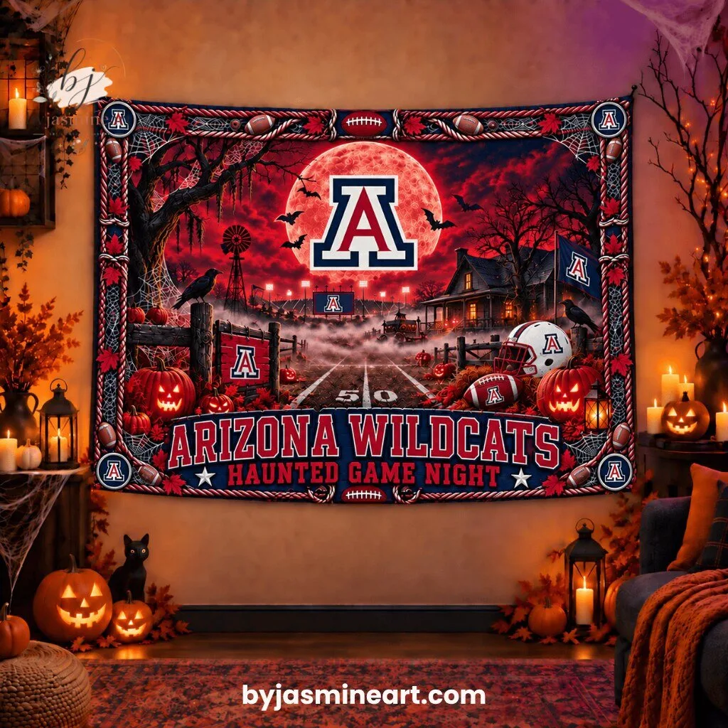Arizona Wildcats Haunted Game Night Wall Tapestry