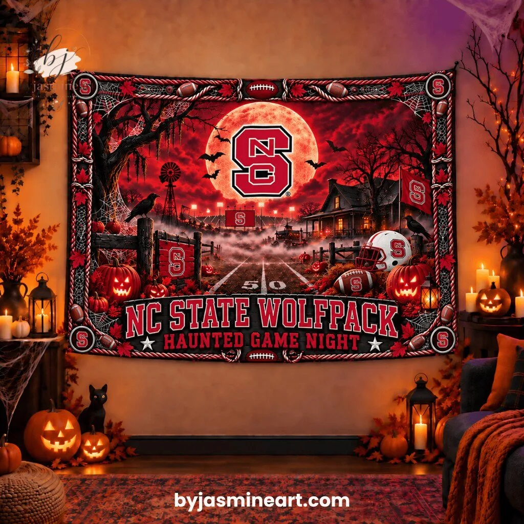 NC State Wolfpack Haunted Game Night Wall Tapestry