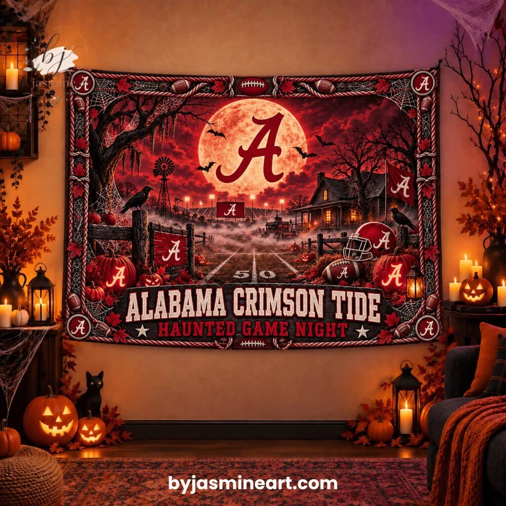 Alabama Crimson Tide Haunted Game Night Wall Tapestry