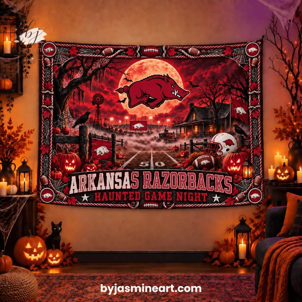 Arkansas Razorbacks Haunted Game Night Wall Tapestry