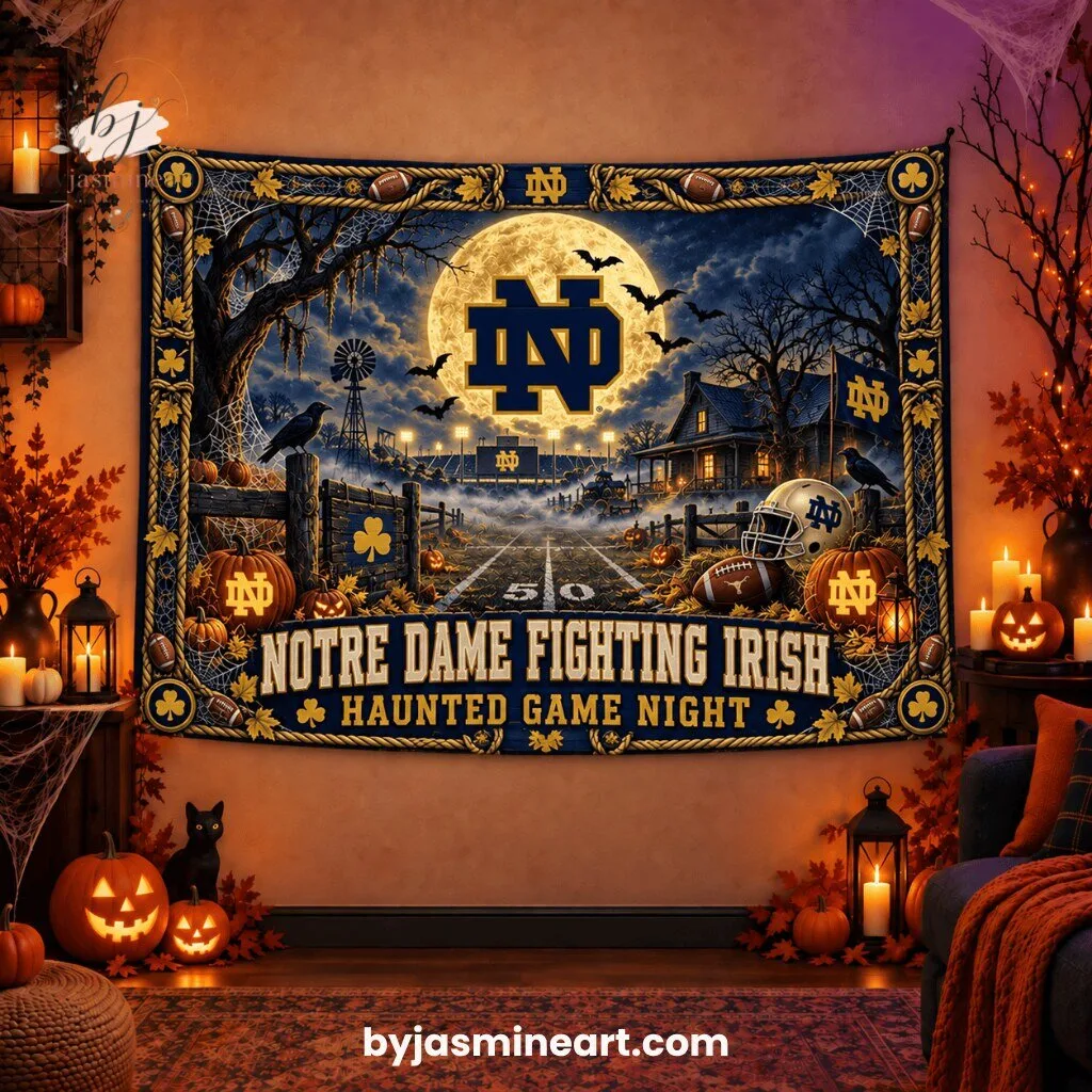 Notre Dame Fighting Irish Haunted Game Night Wall Tapestry